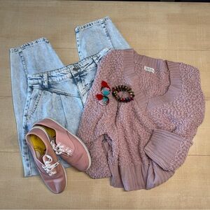 Women’s 80s Costume 5-Piece Acid Washed Jeans Popcorn Sweater (small - medium)